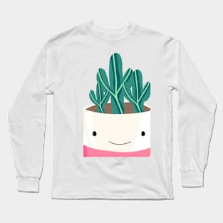 cute cactus plant with smiley vase pot - cute Long Sleeve T-Shirt